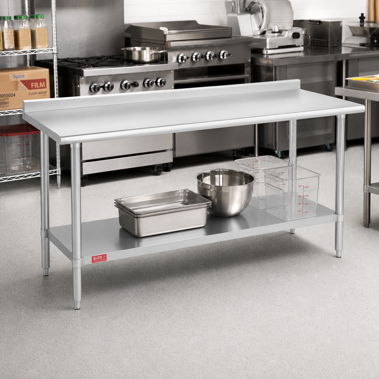 Product image #2 for Duke Deluxe 16-Gauge 300 Series Stainless Steel Work Table with 1-1/8 Inch Straight Riser, 30 x 84 Inches