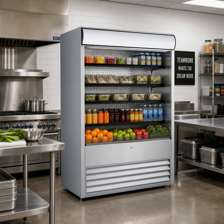 Product image #2 for Omcan 72-Inch Open Refrigerated Floor Display Case, 37 Cu. Ft., Self-Contained, 220V
