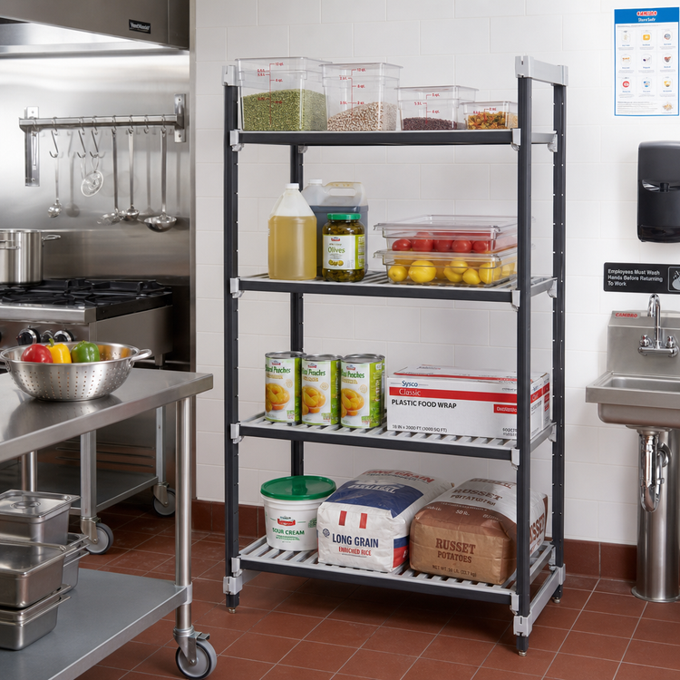 Product image #2 for Cambro Camshelving Elements XTRA 4-Tier Stationary Starter Unit, 36W x 24D x 64H, Vented Polymer Shelving