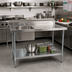Thumbnail image #2 for 72-Inch Left-Side Prep Sink Work Table with 304 Stainless Steel Top, 6-Inch Backsplash, and Galvanized Undershelf