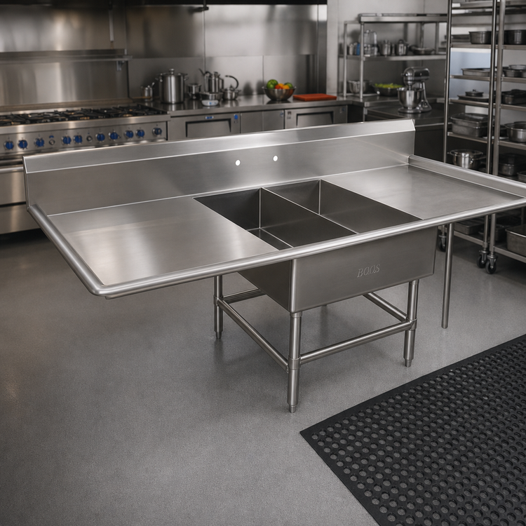 Product image #2 for John Boos Pro-Bowl 2-Compartment Platter Sink with Left and Right Drainboards, 14-Gauge 300 Series Stainless Steel