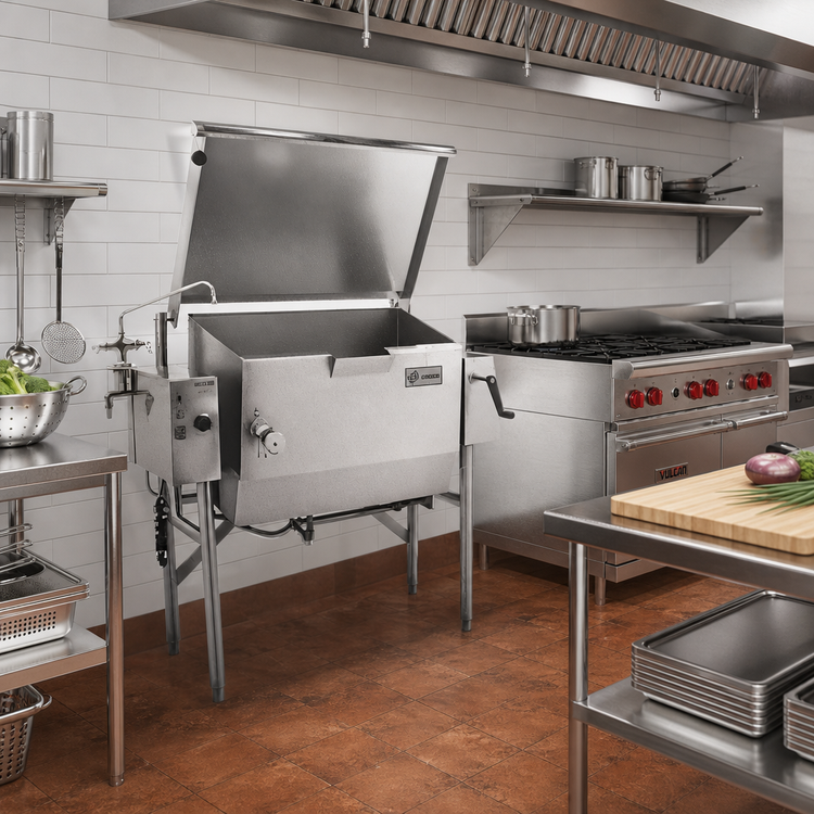 Product image #2 for Classic Wall-Mounted Gas Tilting Skillet, 30-Gallon, Manual Tilt, 90,000 BTU