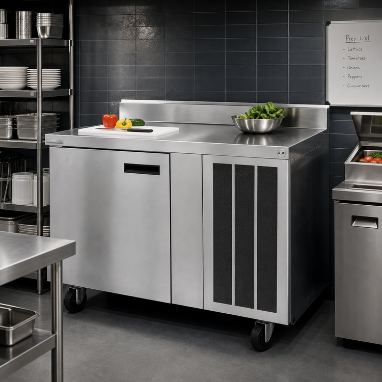 Product image #2 for Delfield 72-Inch Two-Section Worktop Refrigerator with 4-Inch Backsplash, 2 Doors, Side-Mounted Self-Contained Refrigeration