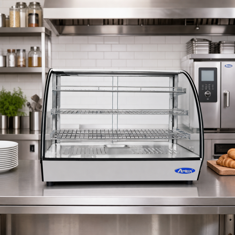 Product image #2 for Atosa CHDC-56 Countertop Heated Display Case with Curved Front Glass and Rear Sliding Doors