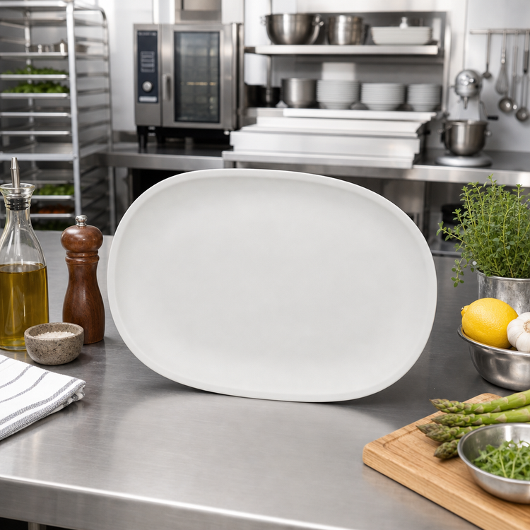 Product image #2 for Ridge 13-Inch Oblong Melamine Platter, Cement, Matte Finish