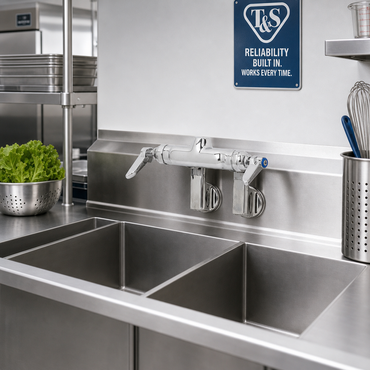 Product image #2 for T&S Brass Splash-Mounted Faucet Base, 4-Inch Centers, Lever Handles, Low-Lead