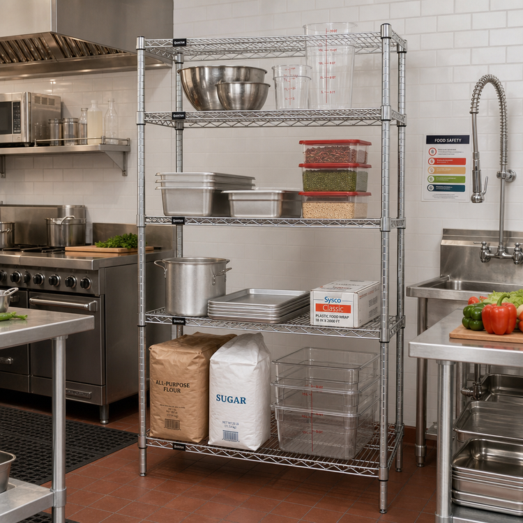Product image #2 for Quantum 36"W x 36"D x 74"H Stationary Wire Shelving Starter Kit, 4 Shelves, 304 Stainless Steel