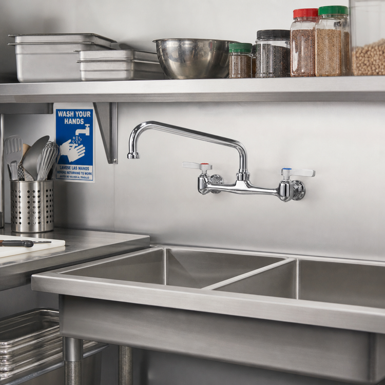 Product image #2 for Serv-Ware Wall Mount Commercial Faucet with 8-Inch Centers and 10-Inch Swing Spout
