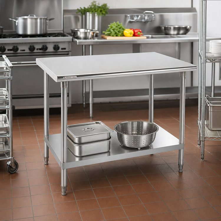 Product image #2 for Advance Tabco 30-Inch x 24-Inch 16 Gauge 304 Stainless Steel Work Table with Adjustable Undershelf