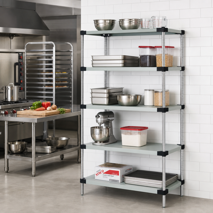 Product image #2 for Quantum 5-Shelf Solid Stainless Steel Stationary Shelving Starter Kit, 36 x 14 x 86 Inches
