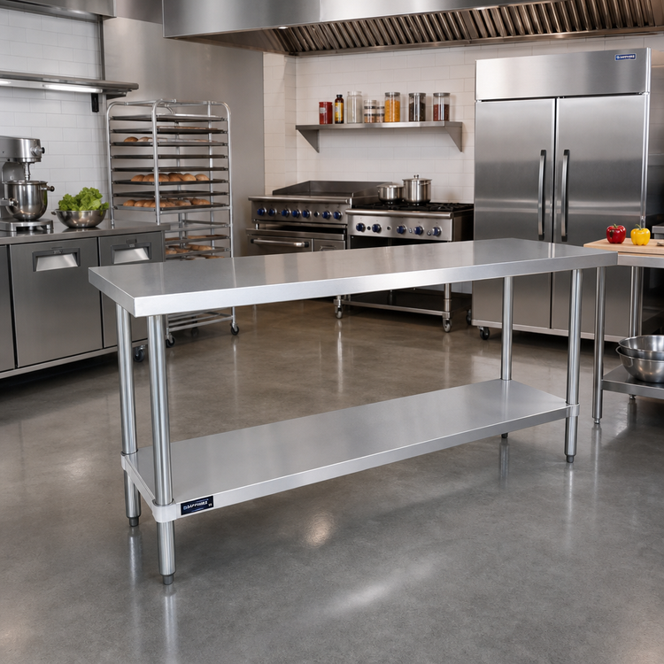 Product image #2 for Sapphire 72 Inch x 30 Inch Stainless Steel Flat Top Work Table with Galvanized Legs and Undershelf
