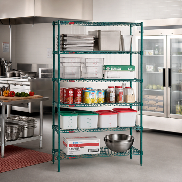 Product image #2 for Eagle Valu-Gard 5-Tier Wire Shelving Starter Unit, 48"W x 24"D x 86"H, Green Epoxy