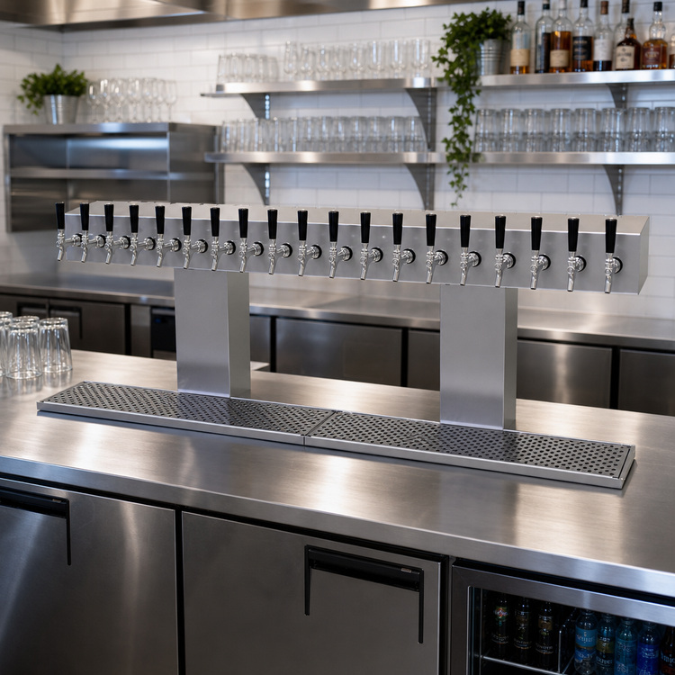 Product image #2 for Glastender BRT-20-SSR Double-Column Countertop Bridge Draft Dispensing Tower, 20 Faucets, Stainless Steel Finish