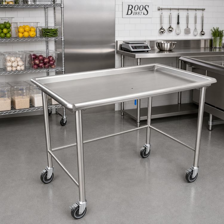 Product image #2 for John Boos 72-7/8-Inch x 30-3/8-Inch Stainless Steel Sorting Table with 2-1/4-Inch Raised Edge and Locking Casters