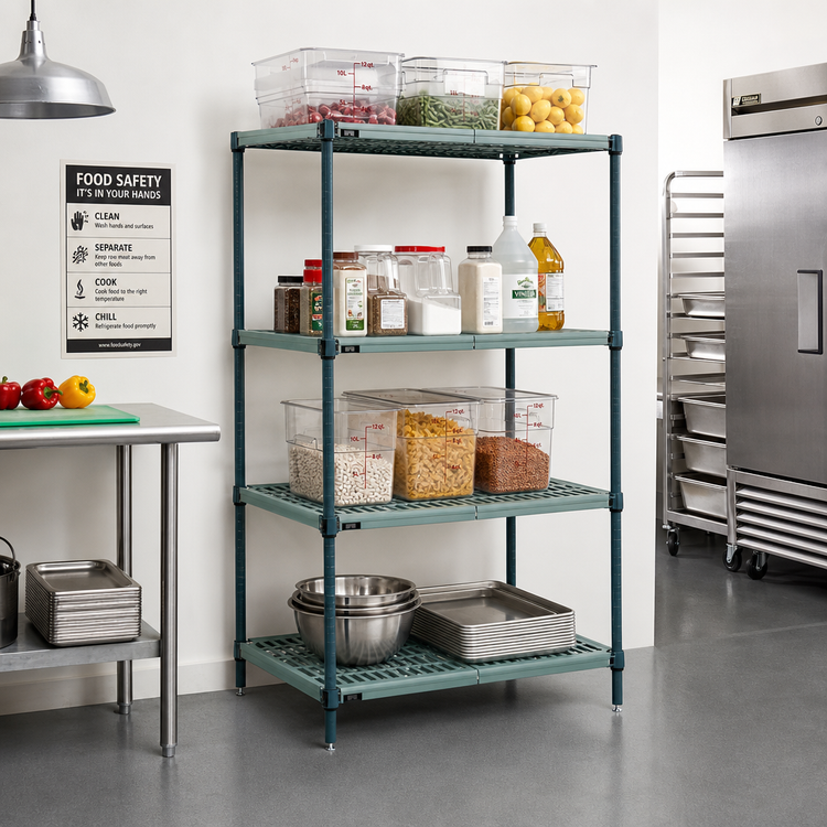 Product image #2 for Quantum 4-Tier Stationary Wire Plastic Mat Shelving Unit, 54W x 18D x 63H, Green Epoxy