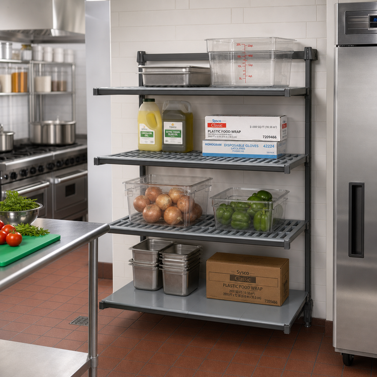 Product image #2 for Cambro Camshelving Basics Plus 4-Tier Add-On Polymer Shelving Unit, 24" Deep x 42" Wide x 72" High, Louvered & Solid, Brushed Graphite
