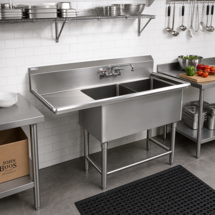Product image #2 for John Boos Pro-Bowl 2-Compartment Commercial Sink with Left Drainboard, 18" x 24" x 14" Bowls