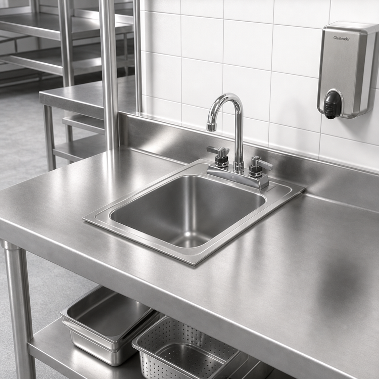 Product image #2 for Glastender Drop-In Hand Sink with Low-Lead Gooseneck Faucet, 12 x 17 Inch, Stainless Steel