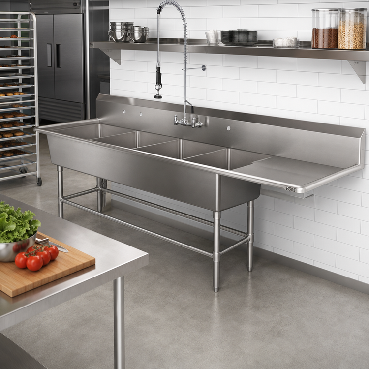 Product image #2 for John Boos Pro-Bowl 4-Compartment Sink with 18-Inch Right Drainboard, 20 x 20 x 12-Inch Bowls