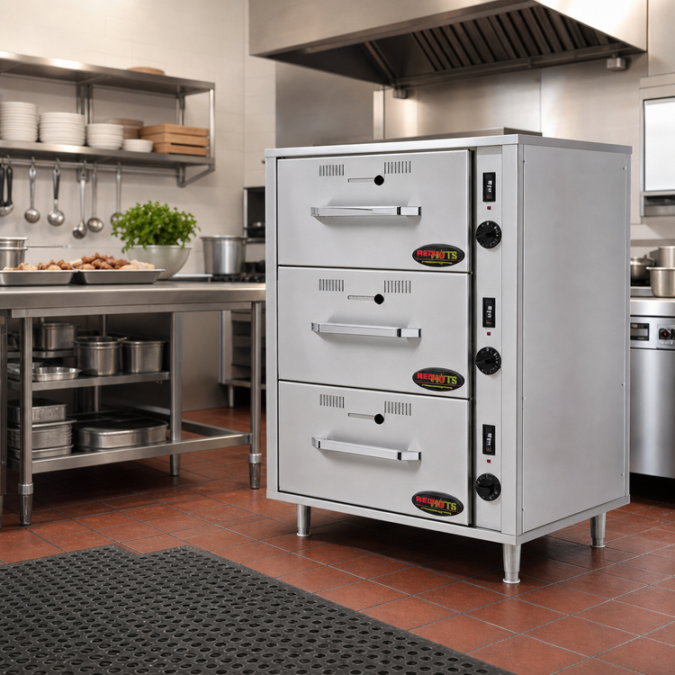 Product image #2 for RedHots DWN-3-120 Three Drawer Narrow Width Freestanding Heated Food Warmer