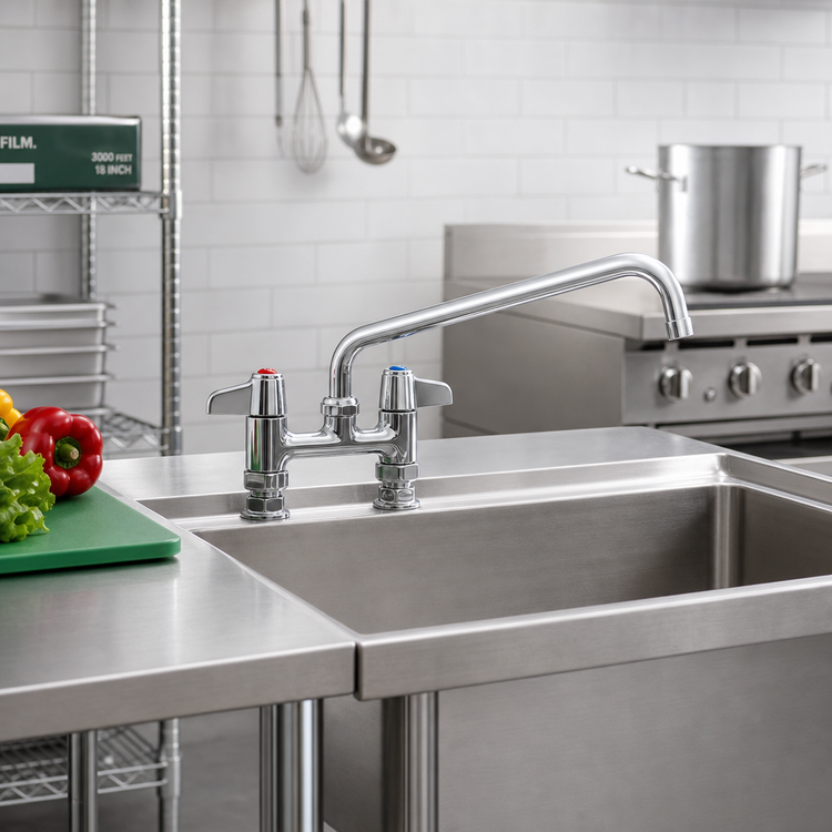 Product image #2 for equip 4-Inch Centers Deck Mount Manual Mixing Faucet with 10-Inch Swing Nozzle