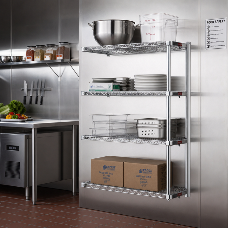 Product image #2 for Eagle Group A4-74-2148C Add-On 4-Tier Wire Shelving Unit, 48 x 21 x 74 Inches, Chrome-Plated