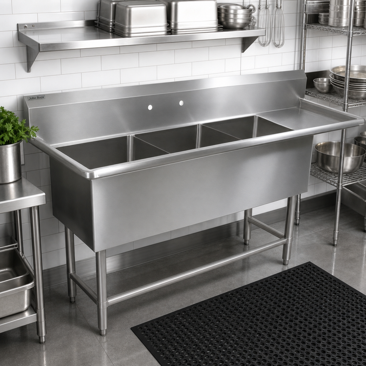Product image #2 for John Boos Pro-Bowl 3-Compartment Sink with Right Drainboard, 14-Gauge Stainless Steel