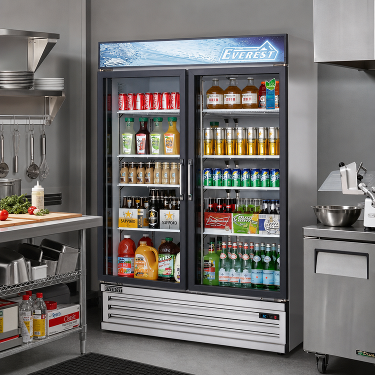 Product image #2 for Everest Refrigeration EMSGR48 Two-Section Reach-In Glass Door Merchandiser Refrigerator