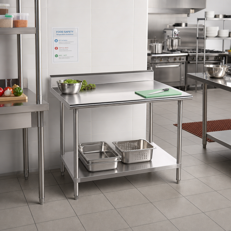 Product image #2 for Advance Tabco 30" x 30" Corner Stainless Steel Work Table with 5" Backsplash and Adjustable Undershelf