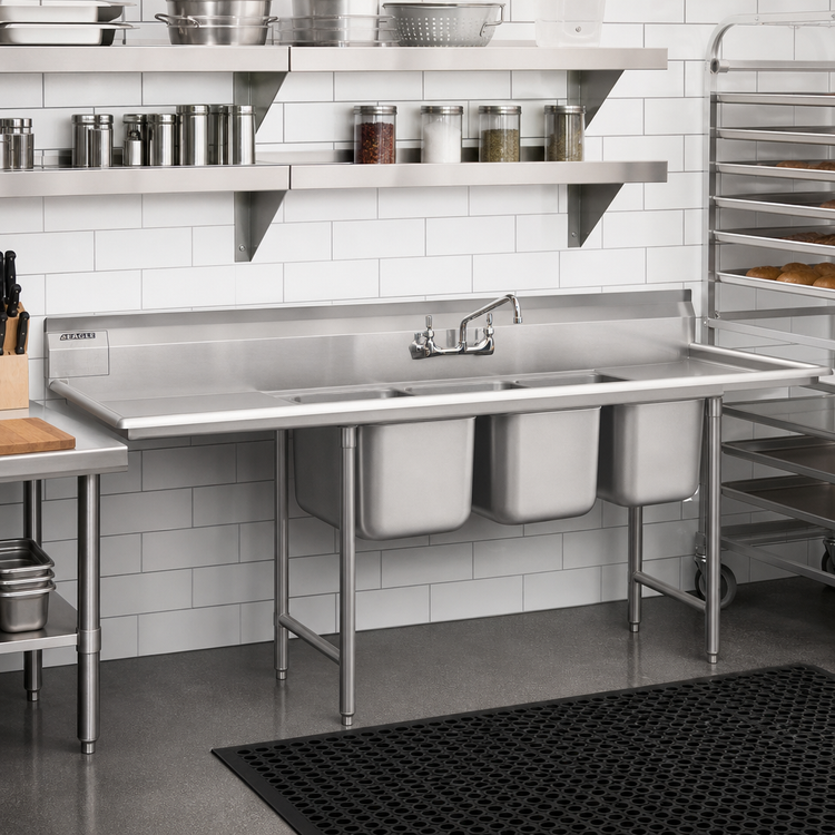Product image #2 for Eagle Group 314 Series 3-Compartment Sink with Left Drainboard, 304 Stainless Steel