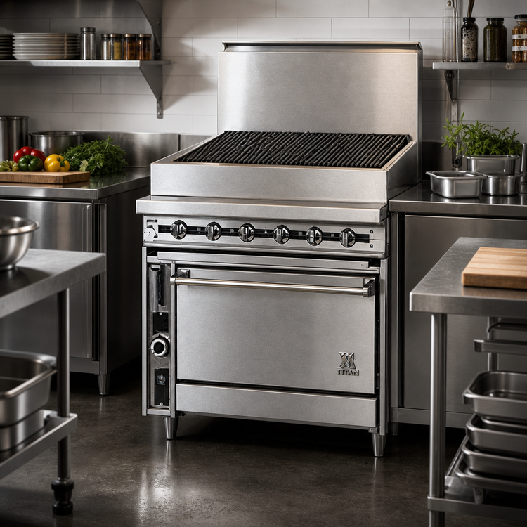 Product image #2 for Titan 30" Heavy Duty Gas Range Match Charbroiler with Cabinet Base
