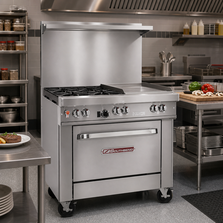 Product image #2 for Southbend Ultimate 36-Inch Gas Restaurant Range with 4 Non-Clog Open Burners, 12-Inch Griddle and Standard Oven