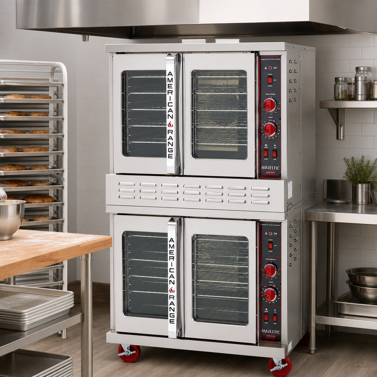 Product image #3 for American Range Majestic Double-Deck Bakery-Depth Gas Convection Oven with 50/50 Glass Doors