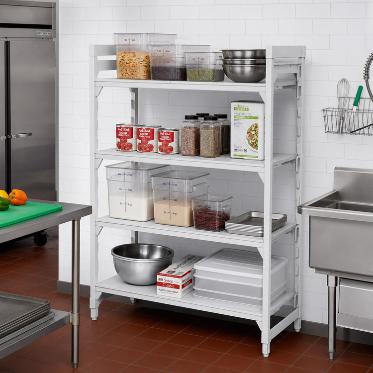 Product image #3 for Cambro Camshelving Premium 4-Tier Solid Stationary Starter Shelving Unit, 21 x 72 x 64 Inches, Speckled Gray