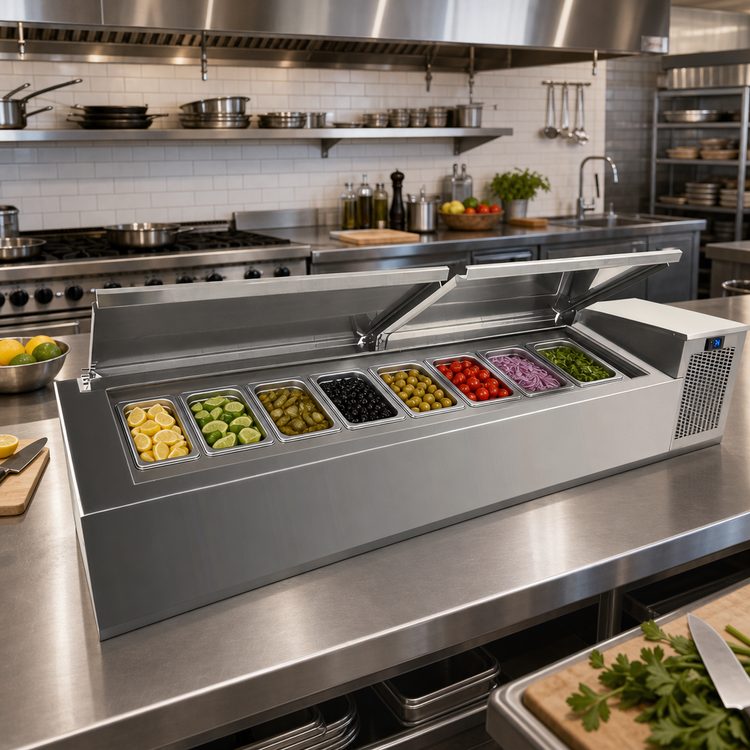 Product image #2 for Randell CR9074-290 74-Inch Countertop Refrigerated Condiment Rail with 8 Pan Capacity