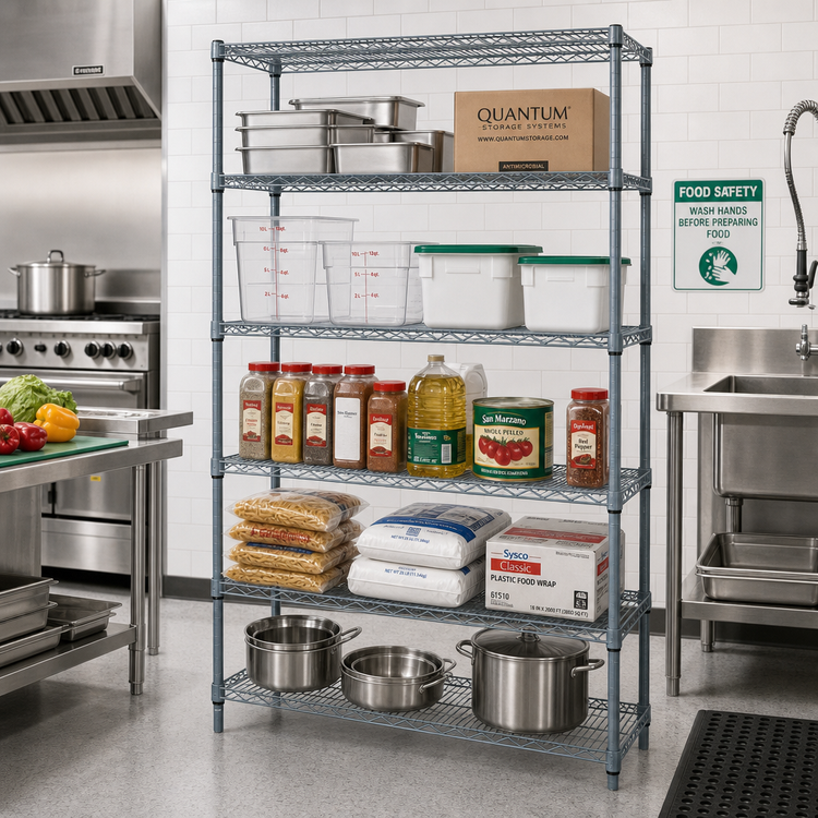 Product image #2 for Quantum 5-Shelf Wire Shelving Starter Kit, 54 x 18 x 74 Inches, Gray Epoxy Antimicrobial