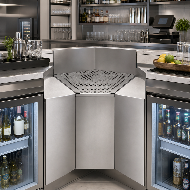 Product image #2 for Advance Tabco Prestige 45° Inside Corner Underbar Filler with Drainboard Top, 20-Inch Deep, No Legs