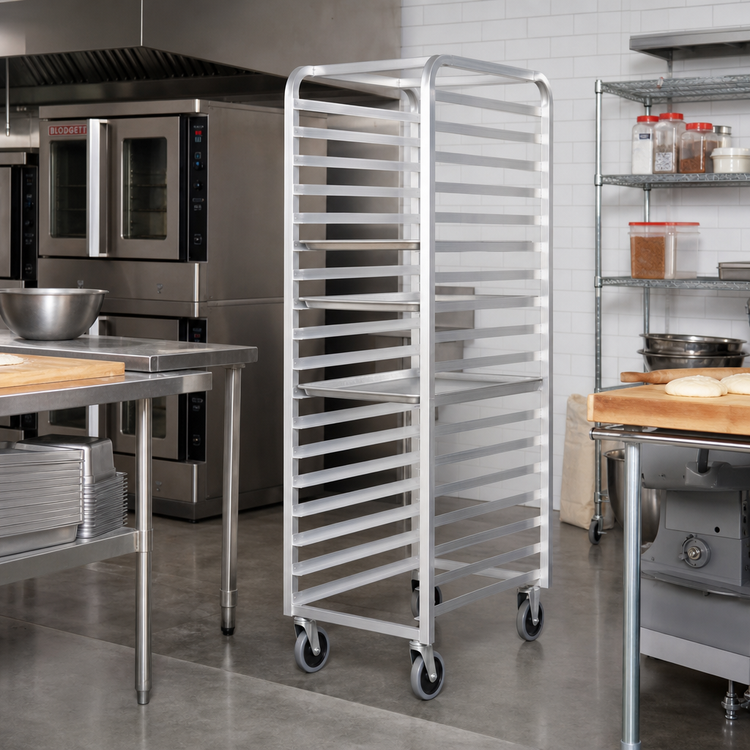 Product image #2 for Channel Standard Heavy-Duty Mobile End-Load Aluminum Bun Pan Rack, 20.5"W x 26"D x 64"H, 27 Pan Capacity
