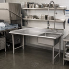 Thumbnail image #2 for Klinger's Trading UDT48L 48 x 28 Inch Undercounter Stainless Steel Dish Table with Left Drainboard and Right Pre-Rinse Sink