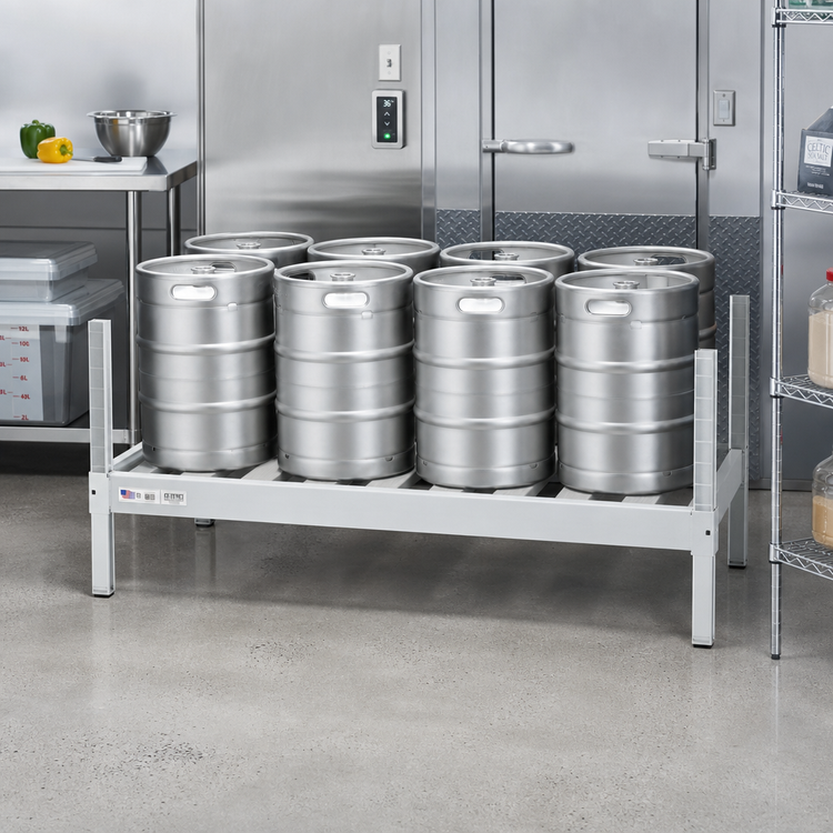 Product image #3 for Commercial Aluminum Keg Shelf, 72 Inches Wide x 34 Inches Deep, 8-10 Keg Capacity
