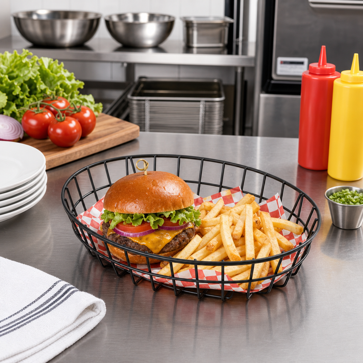 Product image #2 for American Metalcraft Oblong Black Metal Wire Grid Serving Basket, 11 x 8 x 2.5 Inches