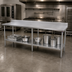 Thumbnail image #2 for John Boos Stallion 120-Inch W x 30-Inch D Stainless Steel Work Table with 5-Inch Backsplash and Galvanized Undershelf