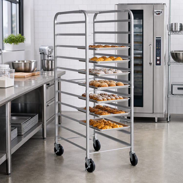 Product image #2 for Mobile Full-Size End-Load Aluminum Pan Rack, 12-Pan Capacity