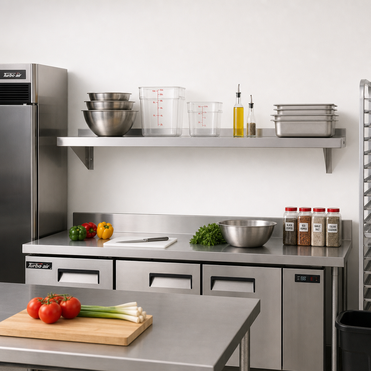 Product image #2 for Turbo Air TSWS-1272 Wall-Mounted 304 Stainless Steel Shelf, 72 x 12 Inches, 2-Inch Rear Up-Turn