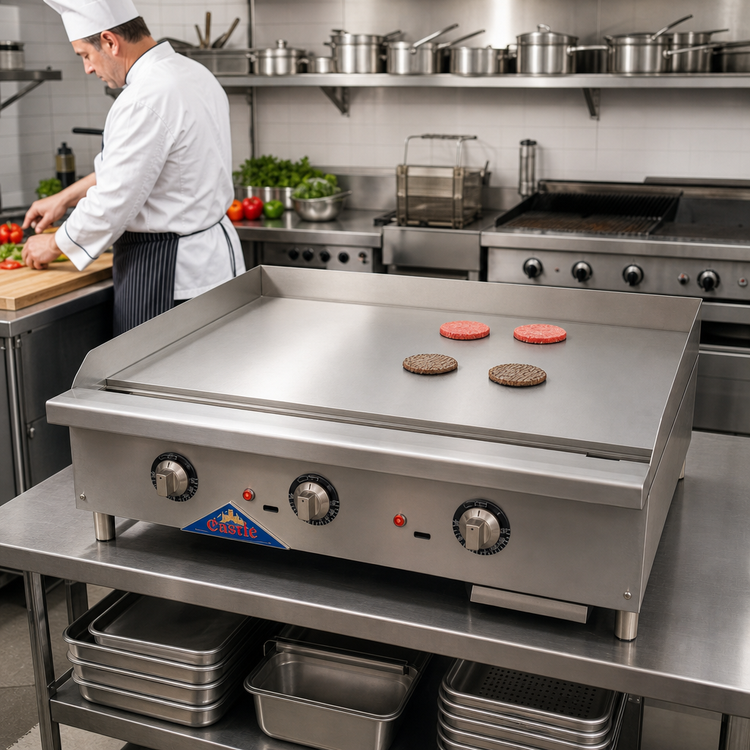 Product image #3 for Castle 72-Inch Countertop Gas Griddle with Thermostat and Safety Pilot Controls, 180,000 BTU