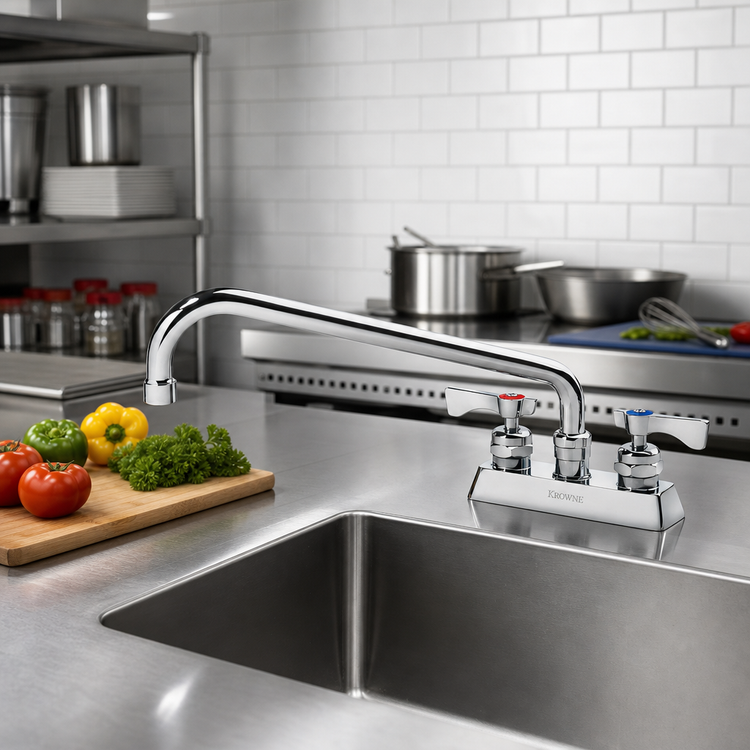 Product image #2 for Krowne Royal Series Deck Mount Manual Faucet, 12-Inch Swing Spout, 4-Inch Centers