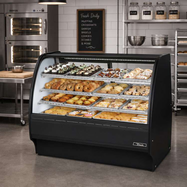 Product image #2 for True Manufacturing Dry Non-Refrigerated Pastry Display Case, 59-1/4 Inches Wide, Curved Glass Front