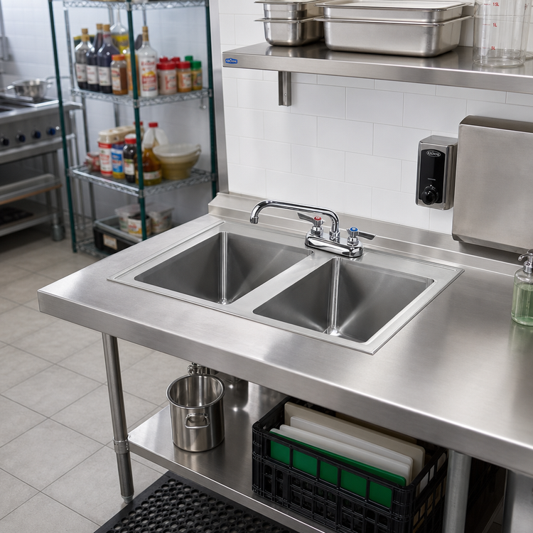 Product image #2 for Krowne Two-Compartment Drop-In Stainless Steel Hand Sink with Faucet, 26W x 18D x 10H