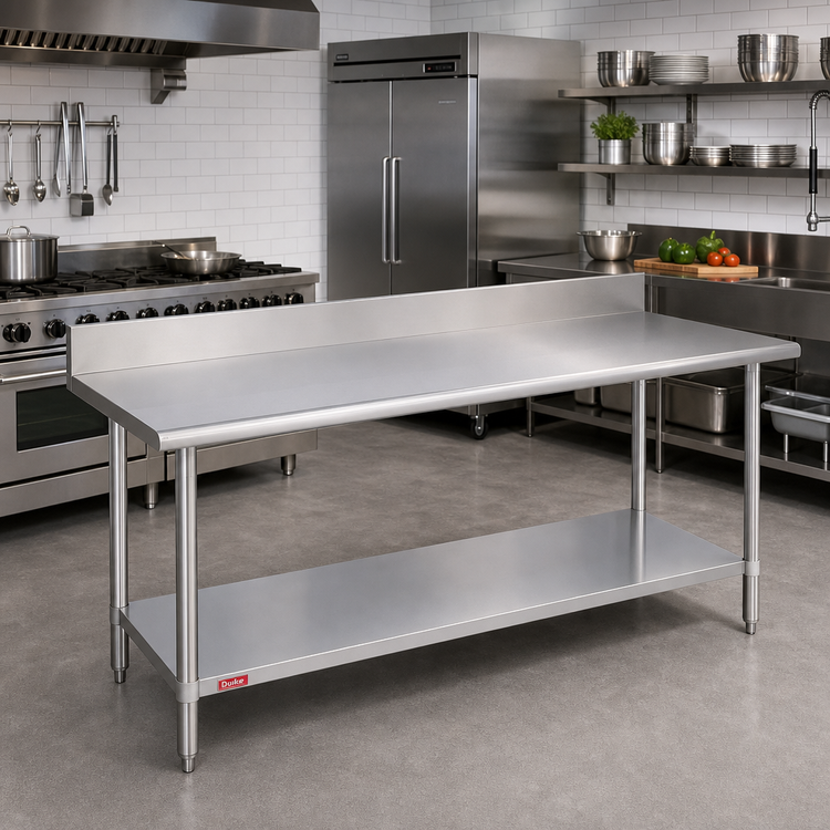 Product image #2 for Duke 108-Inch x 30-Inch Stainless Steel Work Table with 5-Inch Riser and Undershelf