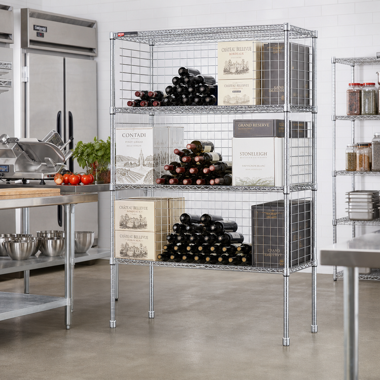 Product image #2 for Metro Super Erecta Bulk Storage Wire Wine Shelving, 36 W x 14 D x 86-3/4 H, 15-Case Capacity, Chrome Plated